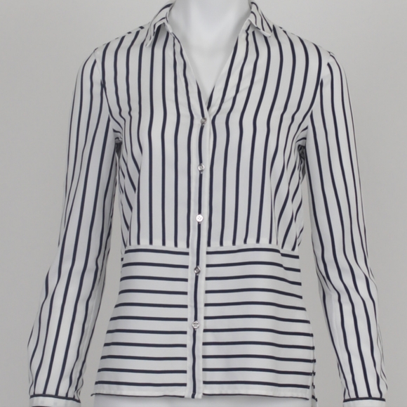 Forever New White and Navy Striped Regular Fit Shirt - Picture 6 of 7
